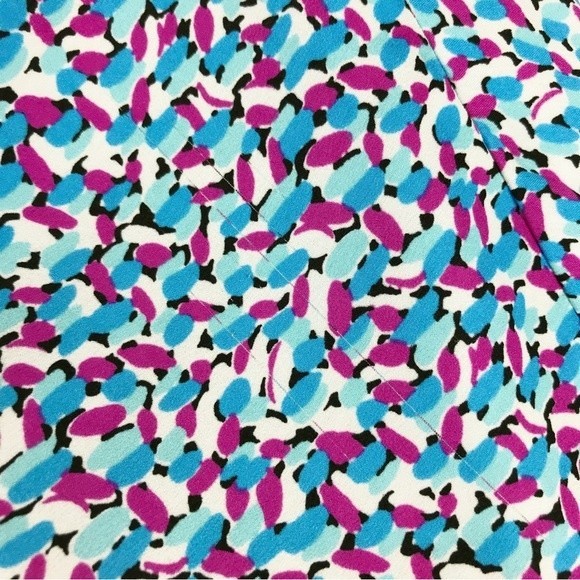 Ann Taylor Abstract Floral Colorful Blouse Jewel Tones Elastic Hem Cuffs V-Neck - Picture 12 of 16